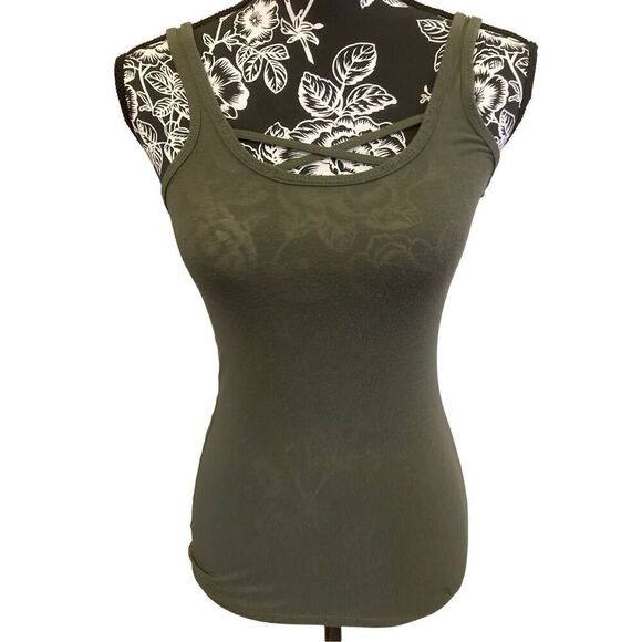 SO Strappy Tank Top Army Green Crisscross Everyday Casual - Picture 1 of 9